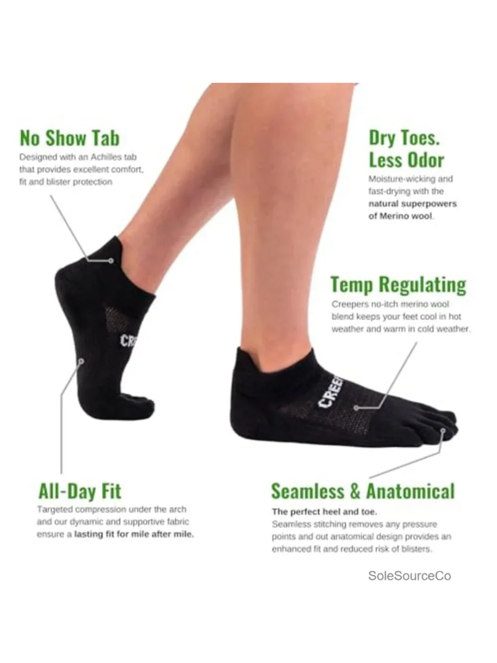 Merino Wool Toe Socks No Show Ankle Running Hiking Unisex